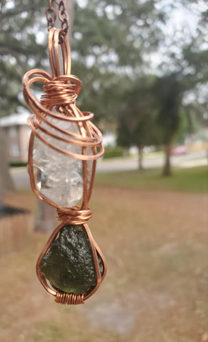 Moldavite and Herkimer Diamond Necklace